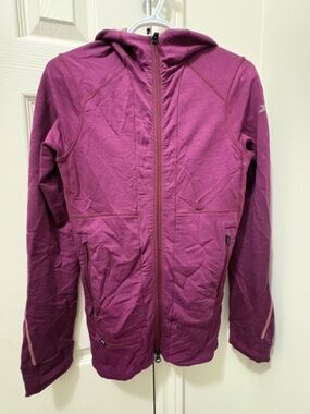 ICEBREAKER Women's sz S hooded long jacket wool dark burgundy/raspberry red